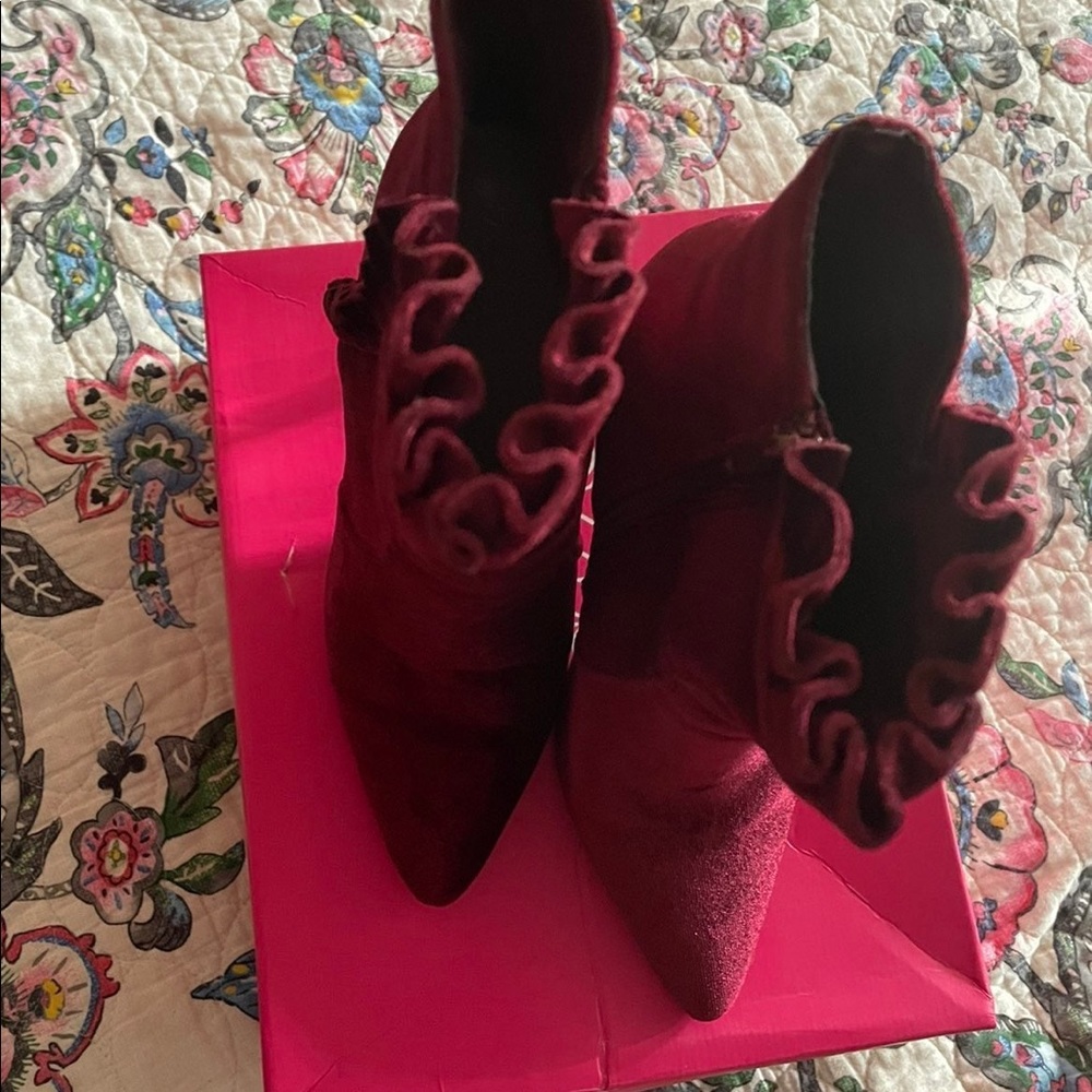 Maroon Velour Booties - Picture 2 of 3